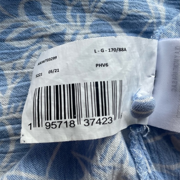 Roxy Crop Top Womens Large Midnight Magic Prairie Button Short Slv Blue Hawaiian - Picture 15 of 15